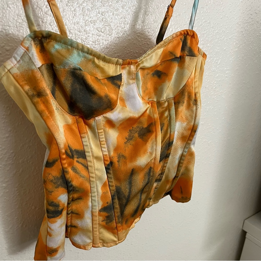 Orange Tie Dye Print Structured Corset Top